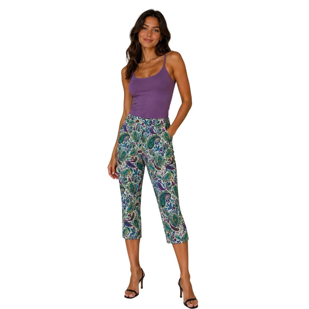 Jules & Leopold Slim Leg Capri Paisley Print Multicolored Pants‎ Size Women's S